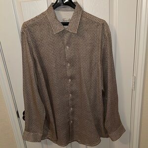 Tasso Elba Cream and Brown Patterned Casual Men Shirt Size XXL or 18-18 1/2